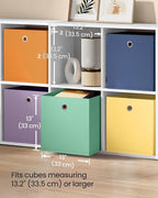 SONGMICS Storage Cubes, Set of 6 Odorless Foldable Storage Boxes, 13 x 13 x 13 Inches, Closet Organizers for Shelf, Rainbow S