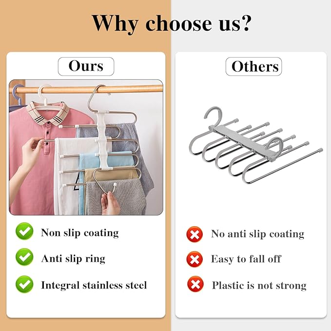Kalimdor Pants Hangers 2 Pack Space Saving Metal Closet Organizer,Clothes Pants Hangers,Anti-Slip Design,Closet Organizers an