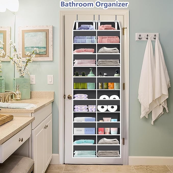 UVIAHOMI Heavy Duty Over The Door Organizer 6 Tiers, Extra Large Behind Door Storage of 12 Big Front & 12 Mesh Pockets, 80lb 