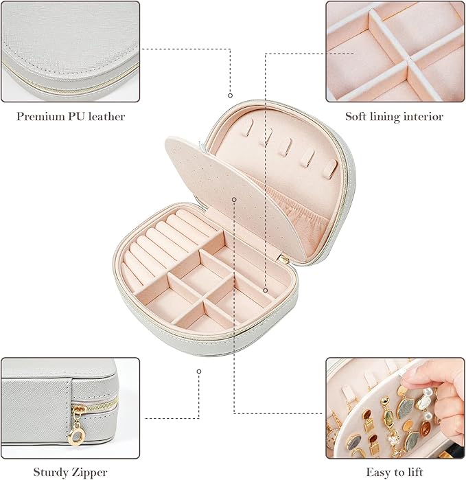 ProCase Travel Size Jewelry Box, Medium Portable Seashell-Shaped Jewelry Case, 2 Layer Mini Jewelry Organizer in PU Leather f
