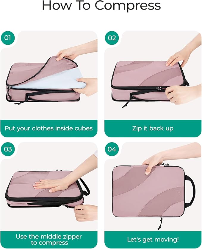 BAGSMART Compression Packing Cubes, 6 Set/4 Set/2 Set Travel Packing Cubes for Carry on Suitcases, Compression Suitcase Organ
