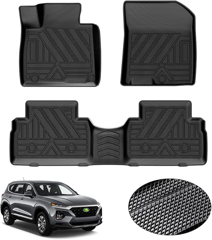 KUST Floor Mats for 2019-2020 Hyundai Santa Fe (5 Passenger Models), for Santa Fe All Weather Floor Mats, TPE Floor Liners, Front Rear 2 Row High Edges, Non-Slip