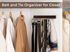StorageWorks Tie Rack with 20 Hooks, 2-Pack Wall-Mounted Wooden Hangers for Neckties, Belts, Hats, Natural Walnut Color