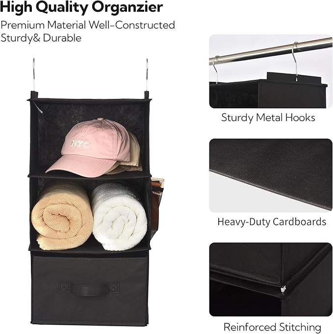 GRANNY SAYS 6-Shelf Hanging Closet Organizers and Storage, Separable to 2 Pack 3-Shelf Closet Hanging Organizer with 3 Drawer