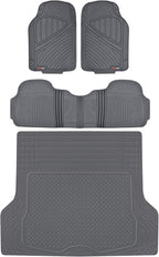 Motor Trend FlexTough™ Baseline Rubber Car Floor Mats with Trunk Mat Cargo Liner, Front & Rear Combo Set fits Most Car SUV Van Coupe Sedan, Heavy Duty All Weather Trim to Fit