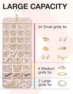 BAGSMART Hanging Jewelry Organizer Storage Roll with Hanger Metal Hooks Double-Sided Jewelry Holder for Earrings, Necklaces, 