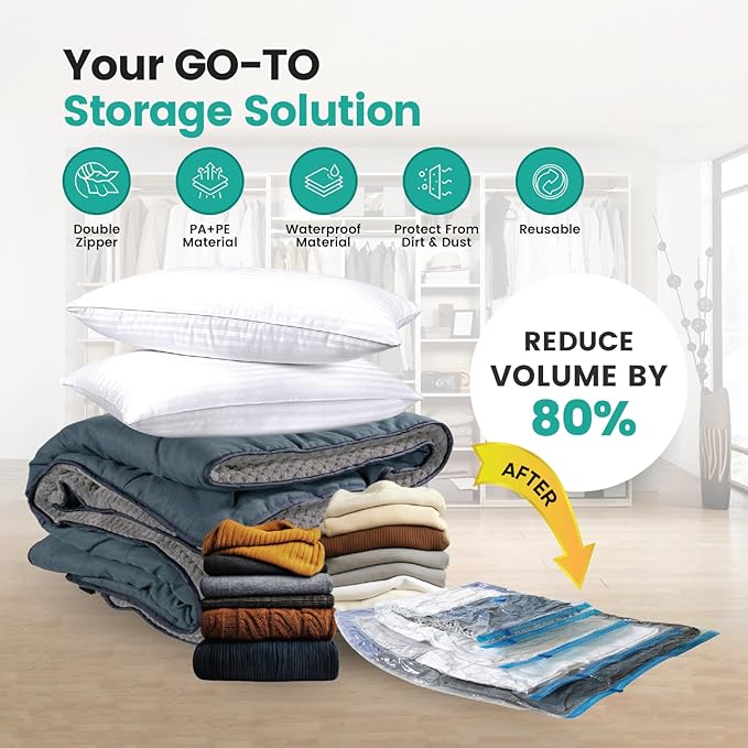 20 Pack Vacuum Storage Bags, Plastic Space Saver Seal Bags (4 Jumbo/4 Large/4 Medium/4 Small/4 Roll) Compression for Clothes,