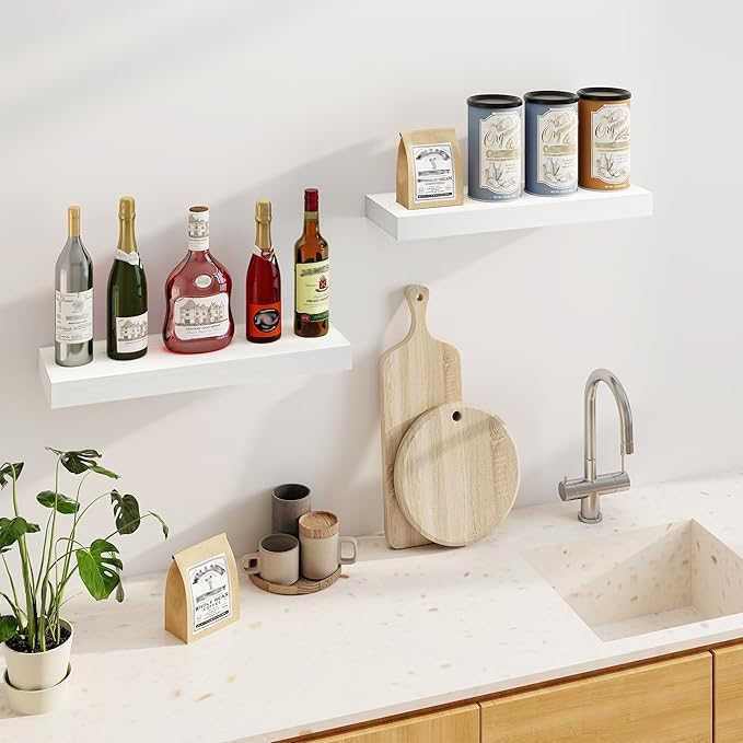 Fun Memories Floating Shelves for Wall, 24Inch Floating Shelves Set of 2, Hanging Shelf with Invisible Brackets, Wood Shelves