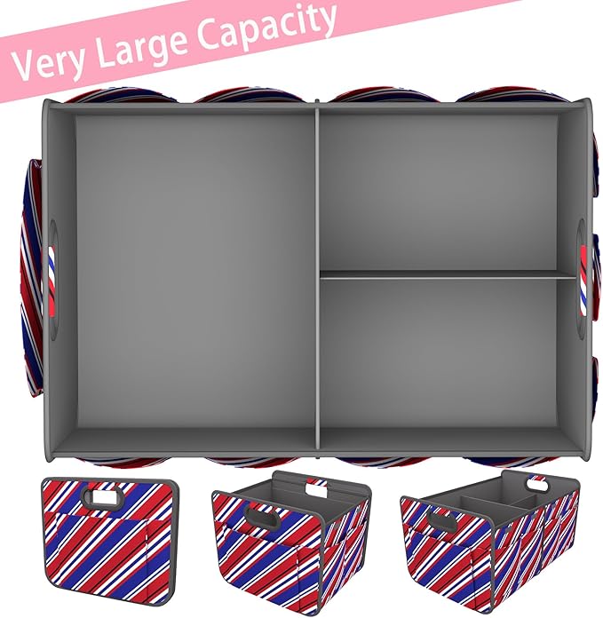 Homeve Trunk Organizer, Car Storage, Reinforced Handles, Collapsible Multi-Compartment, Foldable, Waterproof, Sturdy, 600D Oxford Polyester For Car, SUV, Mini-Van, Red Blue Twill, 2 Compart