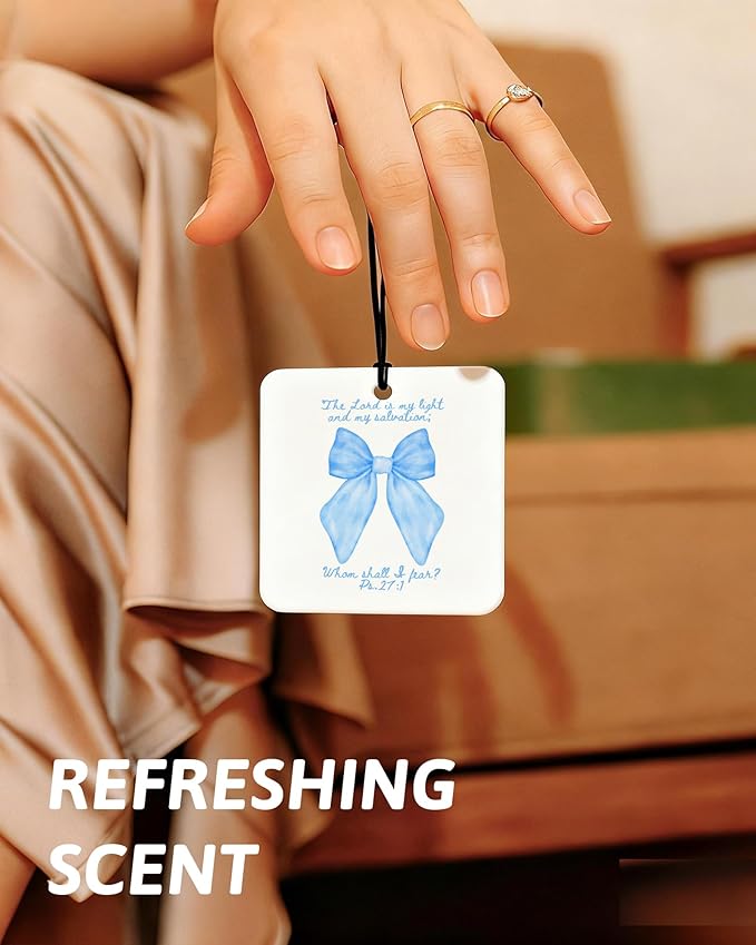 Blue Christian Car Air Freshener 4 Pcs, Girly Blue Bow Floral Religious Hanging Air Freshener for Cars Closet Drawer Books, C