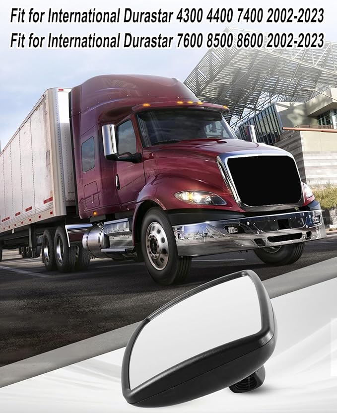 Lower Door Mirror Compatible with International Durastar Workstar Prostar 2002–2023, Truck Side Rear View Mirror, Wide Angle, Black ABS Housing, Universal Left & Right