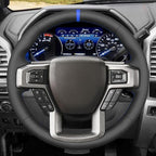 MEWANT Black Genuine Leather Steering Wheel Cover for Ford F150 F250 F350 Expedition 2018-2021 Truck Interior Accessory