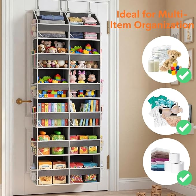 2 Pack Over The Door Organizer 6 Tiers, Extra Large Behind Door Storage of 12 Compartments, 80 lbs Weight Capacity Hanging St