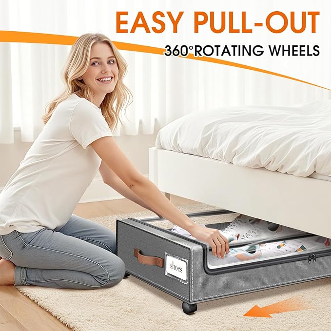 Under Bed Storage with Wheels 2Pack Underbed Storage with Clear Window&Label Under Bed Drawers Large Capacity Rolling Under B