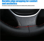 Pack-1 Leather Steering Wheel Cover, Universal Non-Slip Stitch On Wrap, DIY Car Wheel Cover Protector with Needle and Thread 