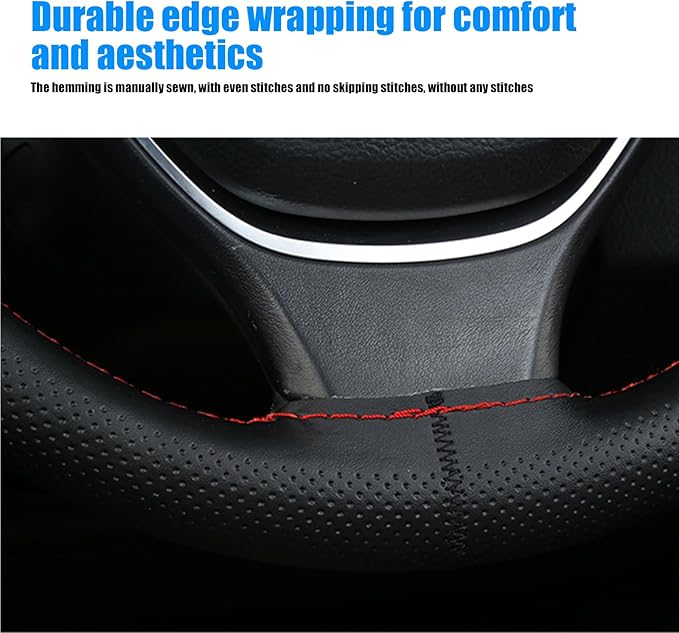 Pack-1 Leather Steering Wheel Cover, Universal Non-Slip Stitch On Wrap, DIY Car Wheel Cover Protector with Needle and Thread 