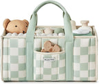 Blissful Diary Checkered Diaper Caddy Organizer, Stylish Nursery Storage Basket, Gift for Baby Shower, Newborn Essentials, Re