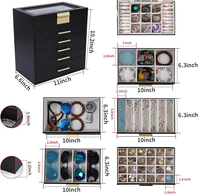 BOOVO Jewelry Boxes for Women, White and Black 6 Layer Large Jewelry Box for Necklace, Bracelet, Earrings, Rings Storage, Jew