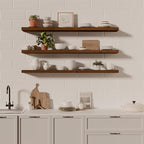ROGMARS 60Inches Long Walnut Floating Shelves,Rustic Solid Wood Farmhouse Wall Shelves with Invisible Brackets for Bathroom, 