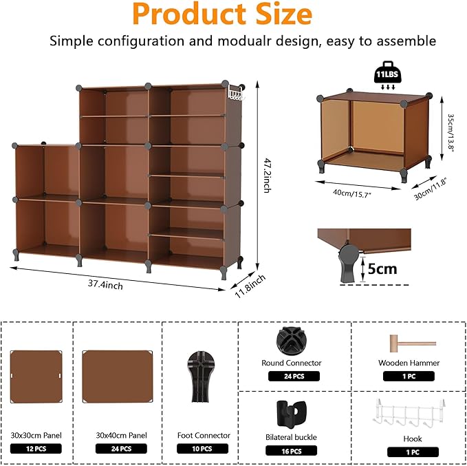 AWTATOS Closet Organizer 8 Cube Storage Shelves Clothes Organizers Closet Storage Stackable Cubby Shelving for Closet Bedroom