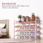 Bumusty 4-Tier Expandable Shoe Rack for Closet, 18“-33” Adjustable Shoe Rack for Small Space, Small Shoe Organizer for Front 