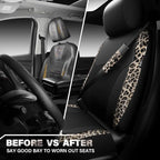 CAR PASS Leopard Print Faux Leather Car Seat Covers & Leopard Car Mats&Leopard Steering Wheel Cover Seat Belt Universal Car A