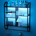 FAHKNS Gaming Floating Shelves, 35" Large LED Wall Shelves with Adjustable Tier, Wall Mounted Bookshelf with Hanging Pipe & 6