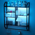 FAHKNS Gaming Floating Shelves, 35" Large LED Wall Shelves with Adjustable Tier, Wall Mounted Bookshelf with Hanging Pipe & 6