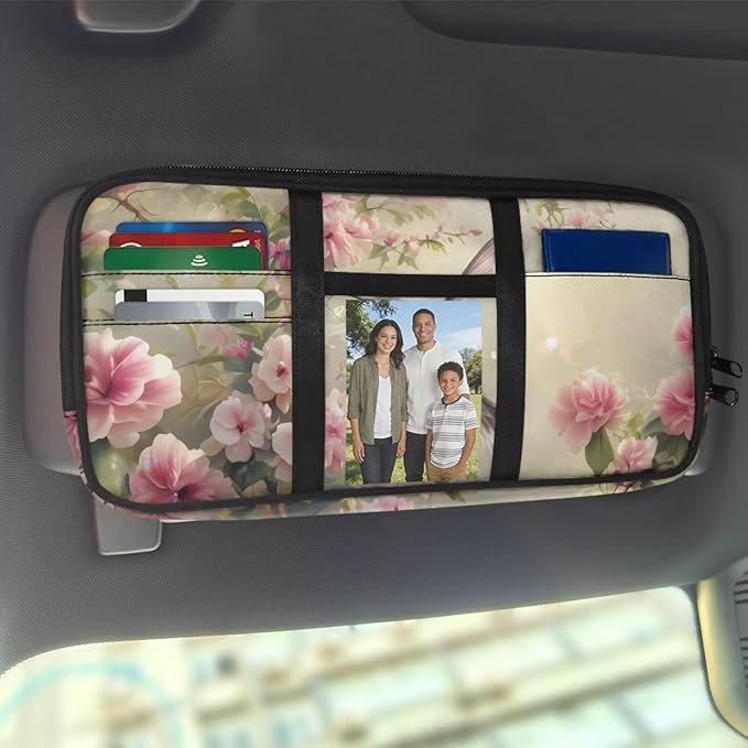 Hummingbird Car Sun Visor Organizer Storage Card Holder Car Storage Bag, Zipper Auto Sunshade Organizer Bag Auto Interior Accessories Truck SUV Storage Pouch Holder