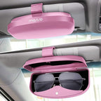 MOSISO Car Visor Sunglasses Case, Universal Automotive ABS Eyeglasses Holder Protective Box Clip Eyewear Hard Shell Storage Organizer with Magnetic Closure and Double Card Clamp, Pink