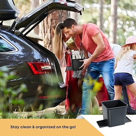 Car Trash Can with Stability Wings – Leakproof Portable Garbage Bin for Fabric & Rubber Mats – Compact Durable Plastic Auto Organizer for Cars, SUVs, Trucks (Gray, Small)