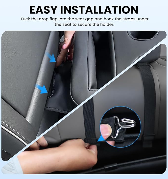 Upgraded Car Cup Holder with Dual Secure Straps, Back Seat Cup Holder for Car, PU Leather Truck Cup Holder, Boat Tray Organizer for Trucks, Minivans, SUVs, RVs, Holds Coffee, Snacks, Cell Phone