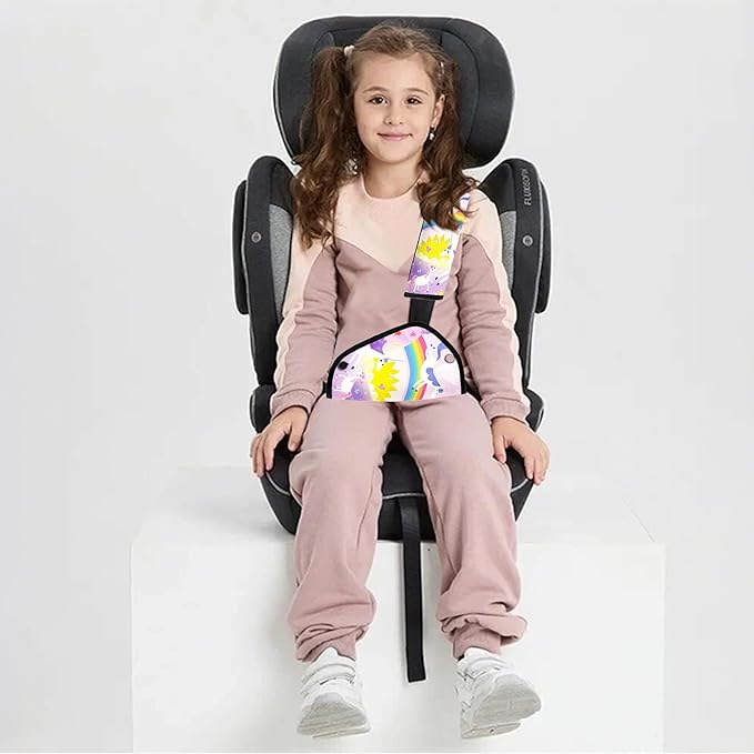 Kid's Shoulder & Belly Protective Padding - Soft Breathable Hypoallergenic Straps Cushion Cover for Booster Seat, Strollers, and High Chairs, Unicorn