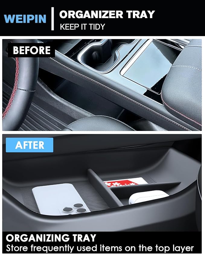 for 4PCS Double Layer Center Console Armrest Organizer&Cup Holder Insert&Wireless Mat Compatible with 2024-2026 Chevy Traverse