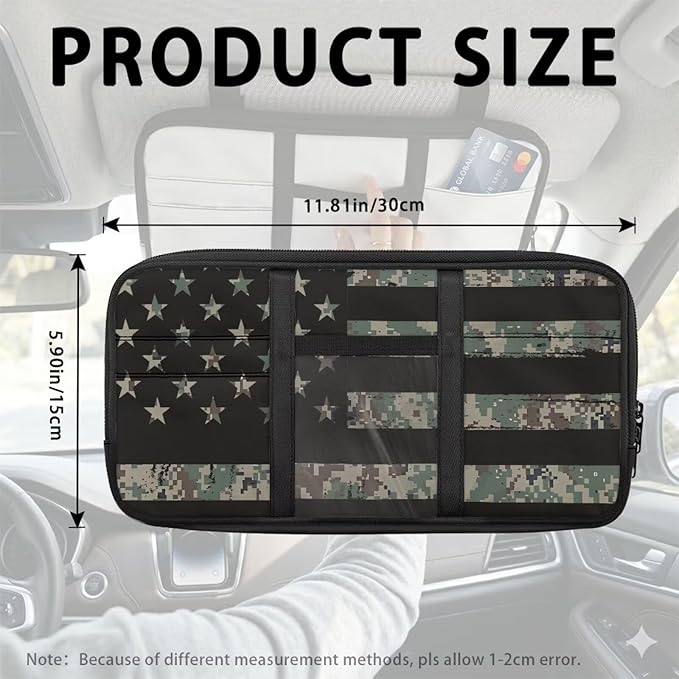 US Flag Print Car Sun Visor Storage Bag 11.81 x 5.9 Inch Multi-Function Organizer for Card Pen Invoice Pouch Case Bag Universal for Car Sun Visor Accessory,Camouflage Flag