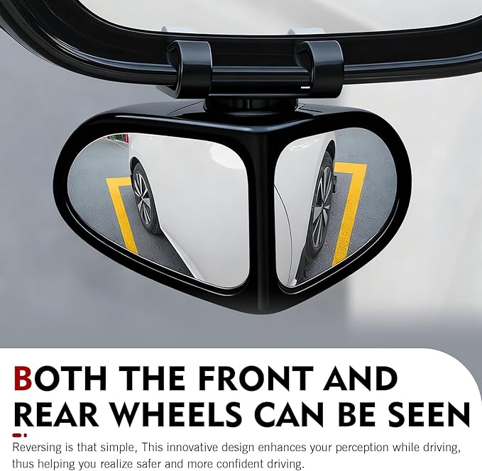 2 PCS Car Blind Spot Mirrors, Dual-sided Wide Angle Rearview Auxiliary with 360 Degree Adjustment, ABS Anti-collision Housing and HD Glass Design, Snap-on and Adhesive Mounting Mirror (Black)