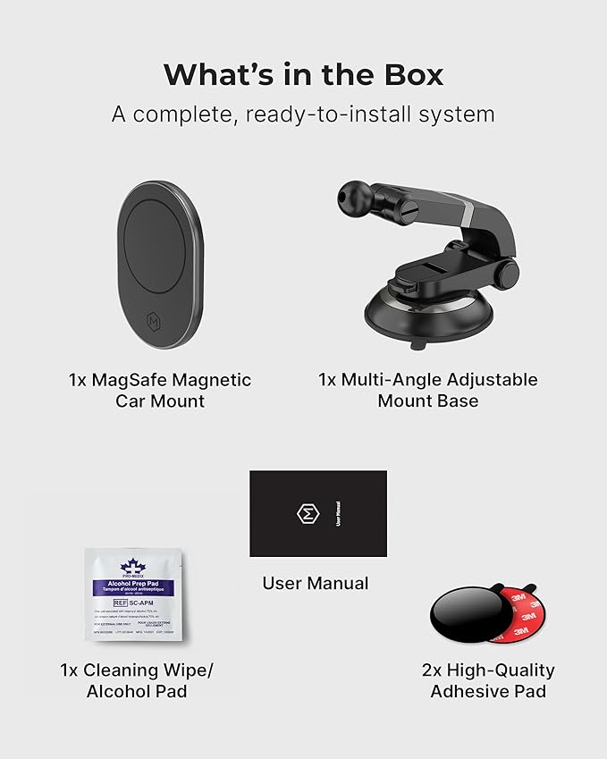 Magnetic Phone Car Mount - Magnetic Cell Phone Holder for Car - Perfect for Magsafe Compatible Device iPhone 12-17 & iPhone Air, Galaxy, Smartphone - Multi-Angle Adjustable Suction Cup
