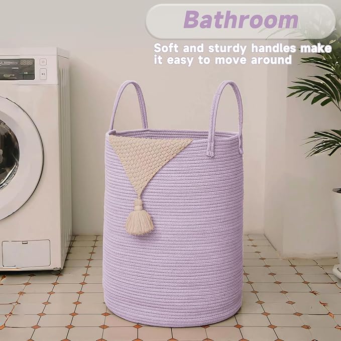 JMvicyroam Large Woven Laundry Basket Hamper,100L Cotton Rope Storage Bin for Blankets,Toys and Clothes,Decorative Tall Nurse