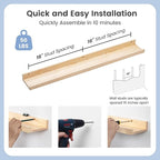 Picture Ledge Shelf for Wall, 36 inches Solid Pine Wood Nursery Book Shelves 3 Packs, Floating Ledge Shelves for Kids' Room B