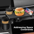 JPart Car Cup Holder Tray, Cup Holder Expander, 2 in 1 Detachable Car Food Tray with 360°Rotation Tray for Eating, Storage an