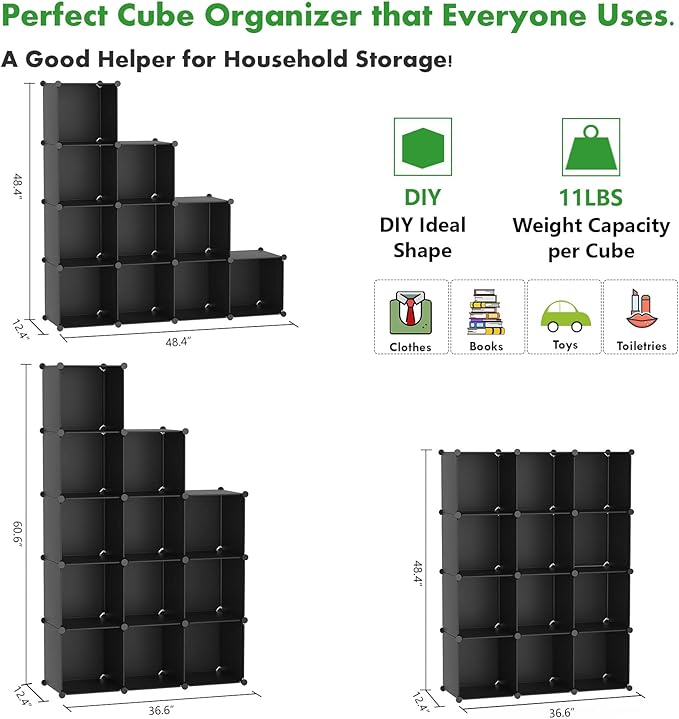 C&AHOME Cube Storage Organizer, 12-Cube Shelves Units, Closet Cabinet, DIY Plastic Modular Book Shelf, Ideal for Bedroom, Liv