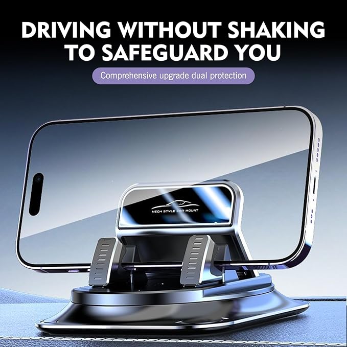 Car Dashboard Phone Holder, 360 Degree Adjustable Bracket with Anti-slip Base, One-hand Operation Snap-on Navigation Mount, U
