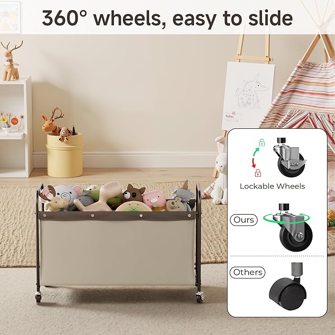 StorageWorks Toy Box with Wheels for Kids, 135L Large Toy Storage Chest and Organizer, 23" Metal Toybox with 360° Swivel Whee
