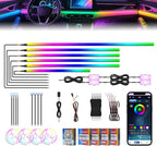 2026 Upgraded Car Ambient Lighting Kits Dreamcolor Acrylic Interior Car LED Strip Light with Wireless APP, RGB 22 in 1 Dynamic Chasing Music Sync LEDs Fiber Optic Strip Lights