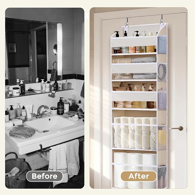 5 Tiers Over the Door Organizer with 10 Mesh Side Pockets, 44 lbs Weight Capacity Closet Hanging Storage Organizer with Large