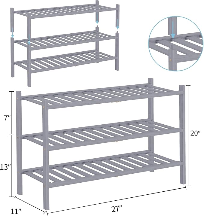 RONGJlA 2 Tier Bamboo Shoe Rack for Closet Free Standing Wood Shoe Shelf Storage Organizer for Entryway Small Space Stackable