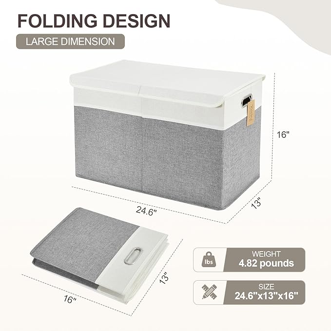 Large Toy Storage Box with Lid, Collapsible Toys Storage Organizer Bins with Dividers and Handles, Storage Chest Bin for Kids
