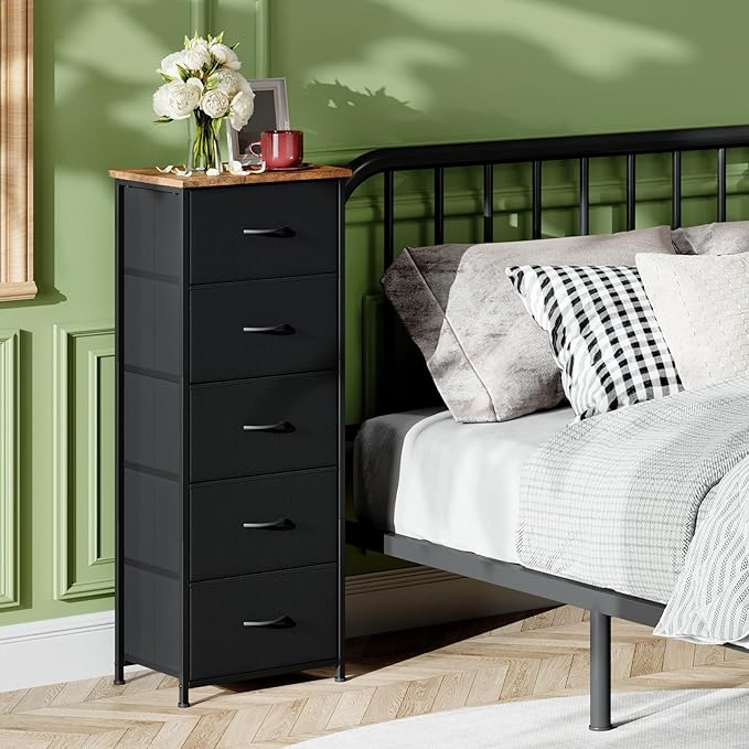 Somdot Tall Dresser for Bedroom with 5 Drawers, Storage Organizer Chest of Drawers with Removable Fabric Bins for Closet Beds