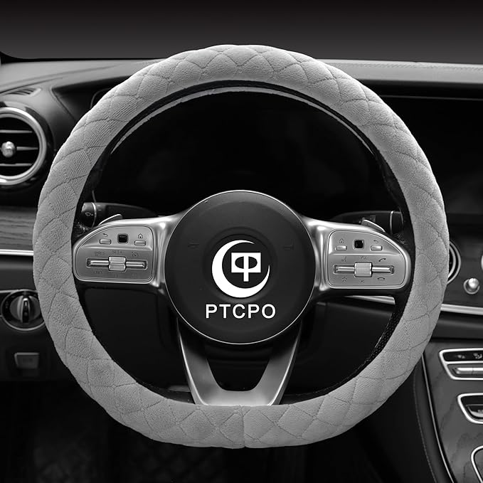 Soft Car Steering Wheel Cover for Sedan, SUV, Warm Luxury Velvet, Odorless, Universal, Anti Slip, Summer Winter, Gray, D Shap