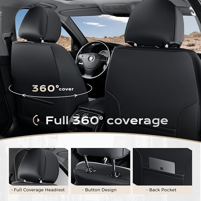 Coverado Car Seat Covers Full Set, Seat Covers for Cars, Car Seat Cover, Car Seat Protector, Leather Car Seat Cushion, Waterp